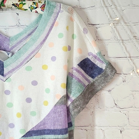 Oddi USA Made Knit Lavender Lilac Purple Polka Dot Funky Fun Oversized Top Sz M - Picture 5 of 12